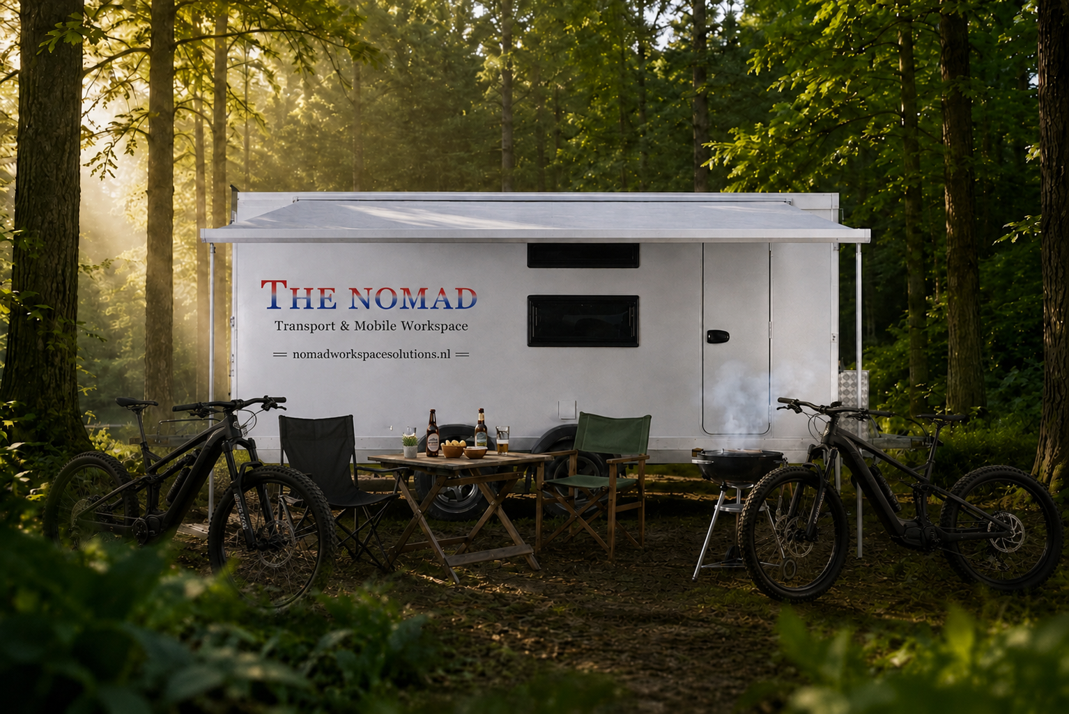 The Nomad in het bos met fietsen
